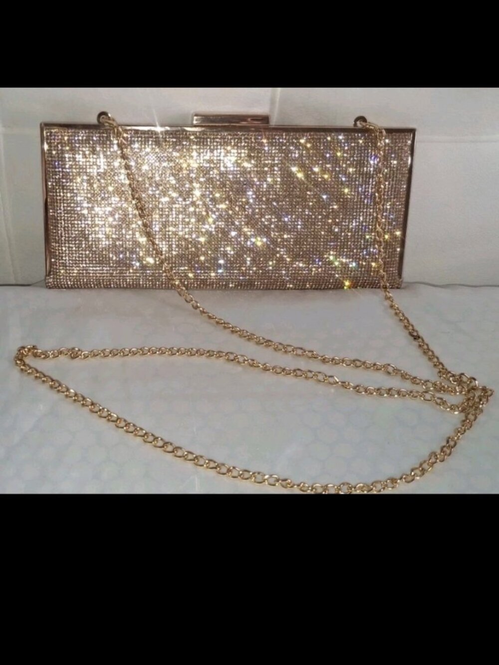 Madison West Rhinestone Evening Clutch Gold Chain Shoulder Bag Sparkly Purse